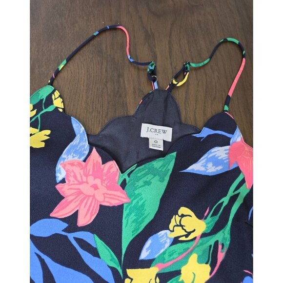 J. Crew Floral scalloped cami top women size 0 Style AL504 SP20 Blue Print Spagh - Picture 3 of 10
